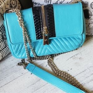 New Aqua Blue Leather Heirloom Veronica Shoulder Crossbody Bag Purse Chain